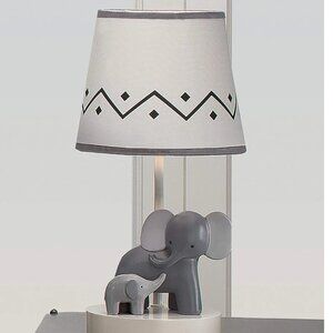 NIB Lambs & Ivy Me & Mama White/Gray Elephant Nursery Lamp with Shade & Bulb